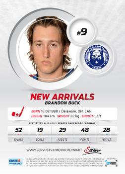 2012-13 Playercards EBEL - New Arrivals #EBEL-NA03 Brandon Buck Back