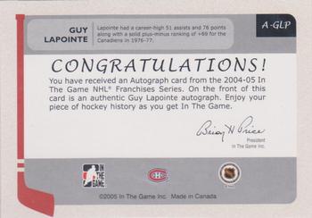 2004-05 In The Game Franchises Canadian - Autographs Spring Expo #A-GLP Guy Lapointe Back