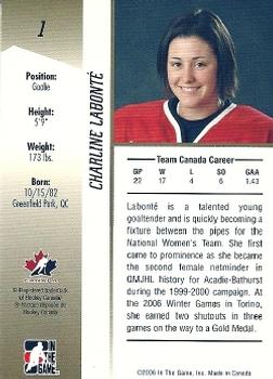 2006-07 In The Game Going For Gold Canadian Women's National Team #1 Charline Labonte Back