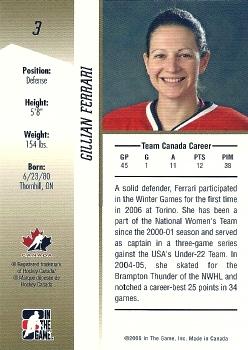 2006-07 In The Game Going For Gold Canadian Women's National Team #3 Gillian Ferrari Back