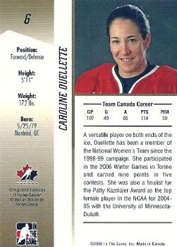 2006-07 In The Game Going For Gold Canadian Women's National Team #6 Caroline Ouellette Back