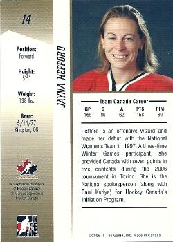 2006-07 In The Game Going For Gold Canadian Women's National Team #14 Jayna Hefford Back