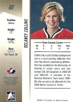 2006-07 In The Game Going For Gold Canadian Women's National Team #22 Delaney Collins Back