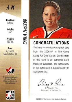 2006-07 In The Game Going For Gold Canadian Women's National Team - Autographs #A-M Carla MacLeod Back