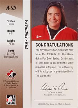 2006-07 In The Game Going For Gold Canadian Women's National Team - Autographs #A-SU Vicky Sunohara Back