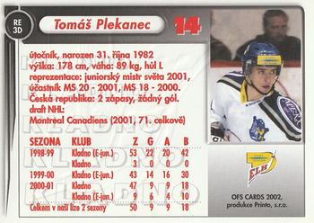 2001-02 Czech OFS - Insert RED - blue #RE3D Tomas Plekanec Back