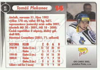 2001-02 Czech OFS - Insert RED - red #RE3D Tomas Plekanec Back
