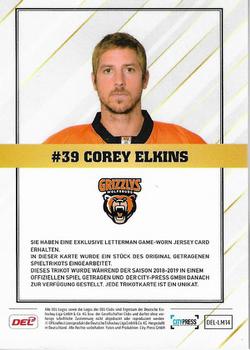 2018-19 Playercards (DEL) - Letterman #DEL-LM14 Corey Elkins Back