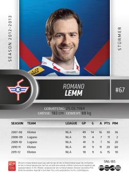 2012-13 Swiss National League #185 Romano Lemm Back