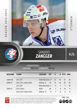 2012-13 Swiss National League #314 Sandro Zangger Back