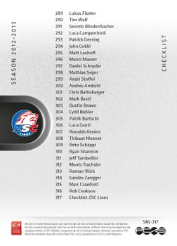 2012-13 Swiss National League #317 Checklist Back