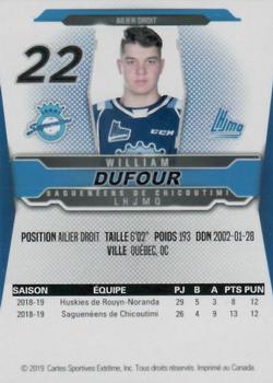 2019-20 Chicoutimi Sagueneens (QMJHL) #NNO William Dufour Back