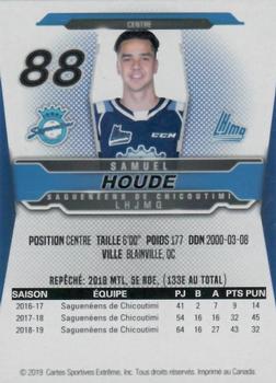 2019-20 Chicoutimi Sagueneens (QMJHL) #NNO Samuel Houde Back