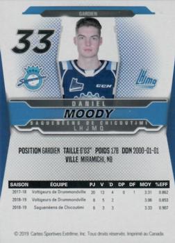 2019-20 Chicoutimi Sagueneens (QMJHL) #NNO Daniel Moody Back