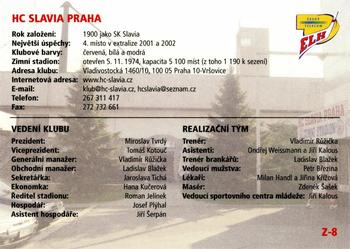 2002-03 OFS Plus (ELH) - Team Logos #Z8 Slavia Praha Back