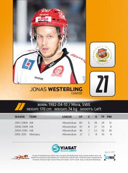 2011-12 HockeyAllsvenskan #ALLS-017 Jonas Westerling Back