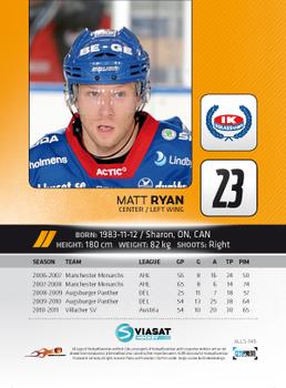 2011-12 HockeyAllsvenskan #ALLS-146 Matt Ryan Back