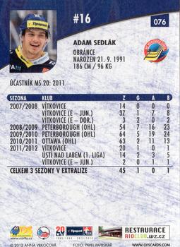 2012-13 Czech OFS Plus #076 Adam Sedlak Back
