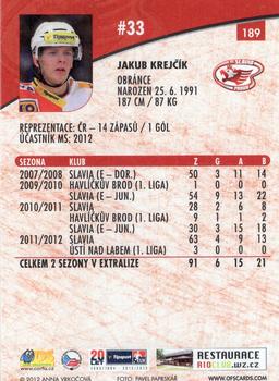 2012-13 Czech OFS Plus #189 Jakub Krejcik Back