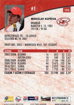 2012-13 Czech OFS Plus #193 Miroslav Kopriva Back