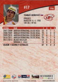 2012-13 Czech OFS Plus #196 Tomas Benovic Back