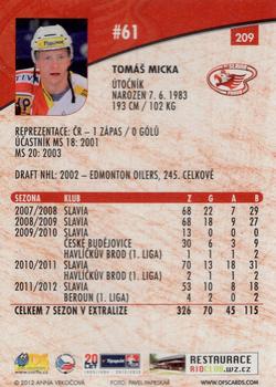 2012-13 Czech OFS Plus #209 Tomas Micka Back