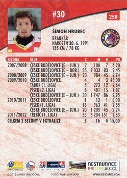 2012-13 Czech OFS Plus #258 Simon Hrubec Back