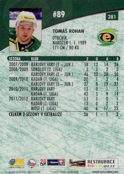2012-13 Czech OFS Plus #281 Tomas Rohan Back