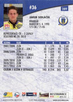 2012-13 Czech OFS Plus #289 Jakub Sedlacek Back