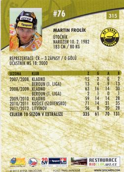 2012-13 Czech OFS Plus #315 Martin Frolik Back