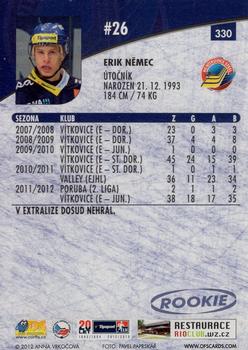 2012-13 Czech OFS Plus #330 Erik Nemec Back
