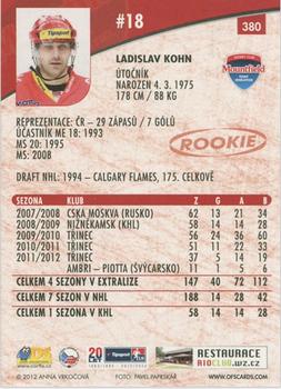 2012-13 Czech OFS Plus #380 Ladislav Kohn Back