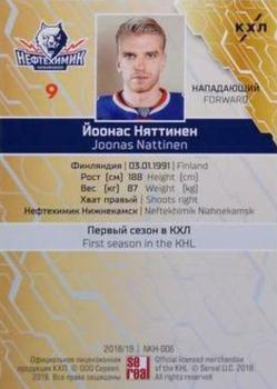 2018-19 Sereal KHL The 11th Season Collection #NKH-006 Joonas Nattinen Back