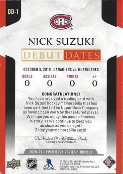 2020-21 Upper Deck - Debut Dates Jersey #DD-1 Nick Suzuki Back