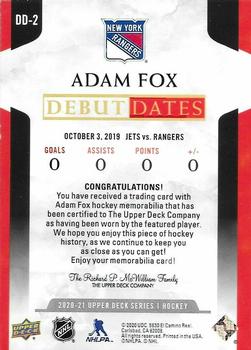 2020-21 Upper Deck - Debut Dates Jersey #DD-2 Adam Fox Back