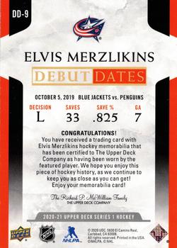 2020-21 Upper Deck - Debut Dates Jersey #DD-9 Elvis Merzlikins Back
