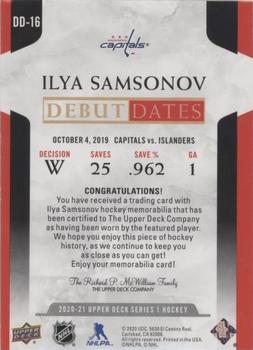 2020-21 Upper Deck - Debut Dates Jersey #DD-16 Ilya Samsonov Back