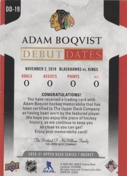 2020-21 Upper Deck - Debut Dates Jersey #DD-19 Adam Boqvist Back
