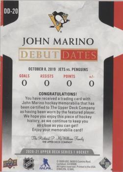 2020-21 Upper Deck - Debut Dates Jersey #DD-20 John Marino Back