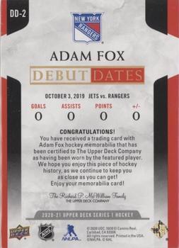 2020-21 Upper Deck - Debut Dates Patch #DD-2 Adam Fox Back