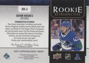 2020-21 Upper Deck - Rookie Retrospective Jersey #RR-3 Quinn Hughes Back