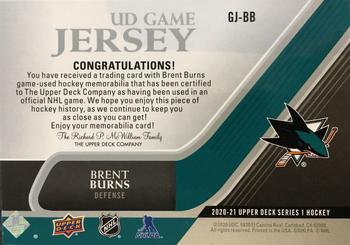 2020-21 Upper Deck - UD Game Jersey #GJ-BB Brent Burns Back