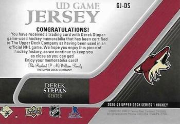 2020-21 Upper Deck - UD Game Jersey #GJ-DS Derek Stepan Back