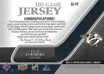 2020-21 Upper Deck - UD Game Jersey #GJ-FF Filip Forsberg Back