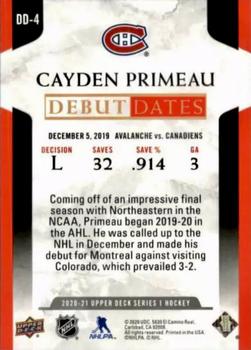 2020-21 Upper Deck - Debut Dates #DD-4 Cayden Primeau Back
