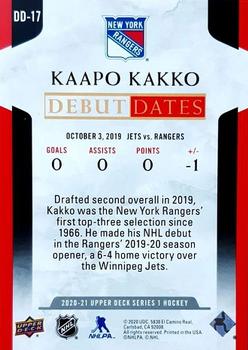 2020-21 Upper Deck - Debut Dates #DD-17 Kaapo Kakko Back