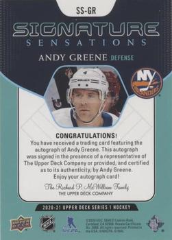 2020-21 Upper Deck - Signature Sensations #SS-GR Andy Greene Back