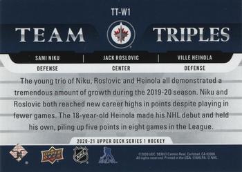 2020-21 Upper Deck - Team Triples #TT-W1 Sami Niku / Jack Roslovic / Ville Heinola Back