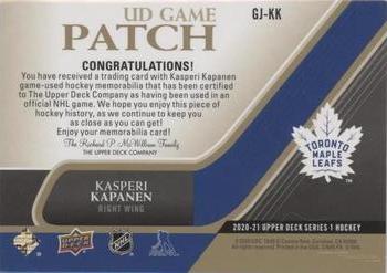 2020-21 Upper Deck - UD Game Patch #GJ-KK Kasperi Kapanen Back