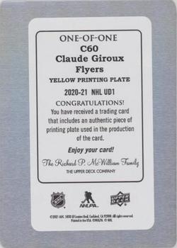 2020-21 Upper Deck - UD Canvas Printing Plates Yellow #C60 Claude Giroux Back